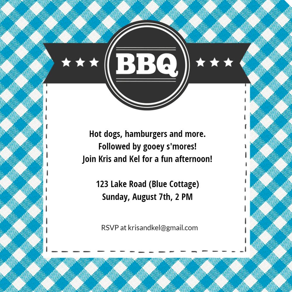 Blue Gingham BBQ Party Invitation Template (Free) Greetings Island